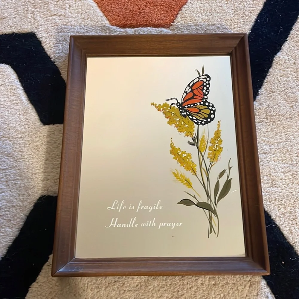 Vintage Framed Mirror with Butterfly and Auote